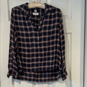 LOFT Navy, Red and White Plaid Softened Shirt